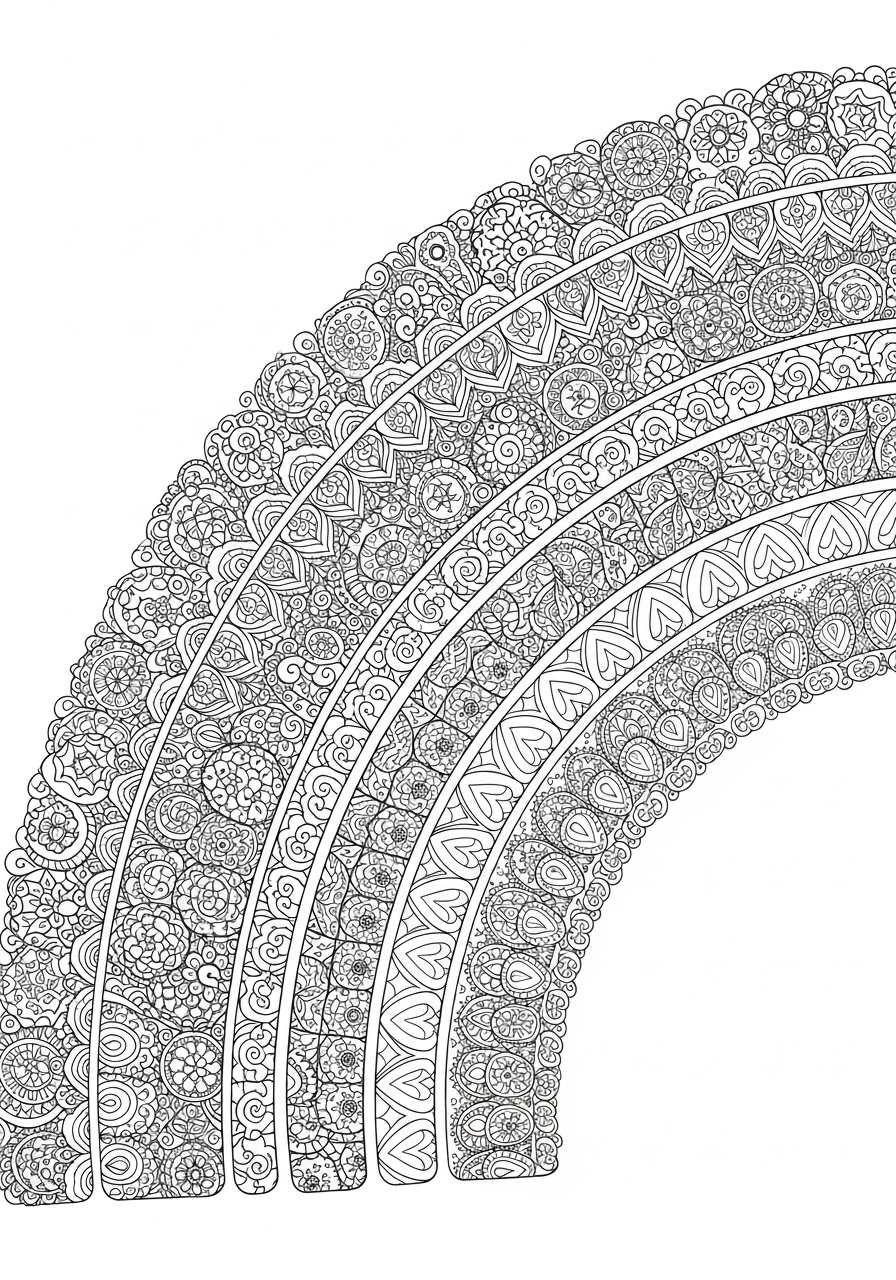 Desenho de Arco-íris decorado com padrões intrincados para colorir