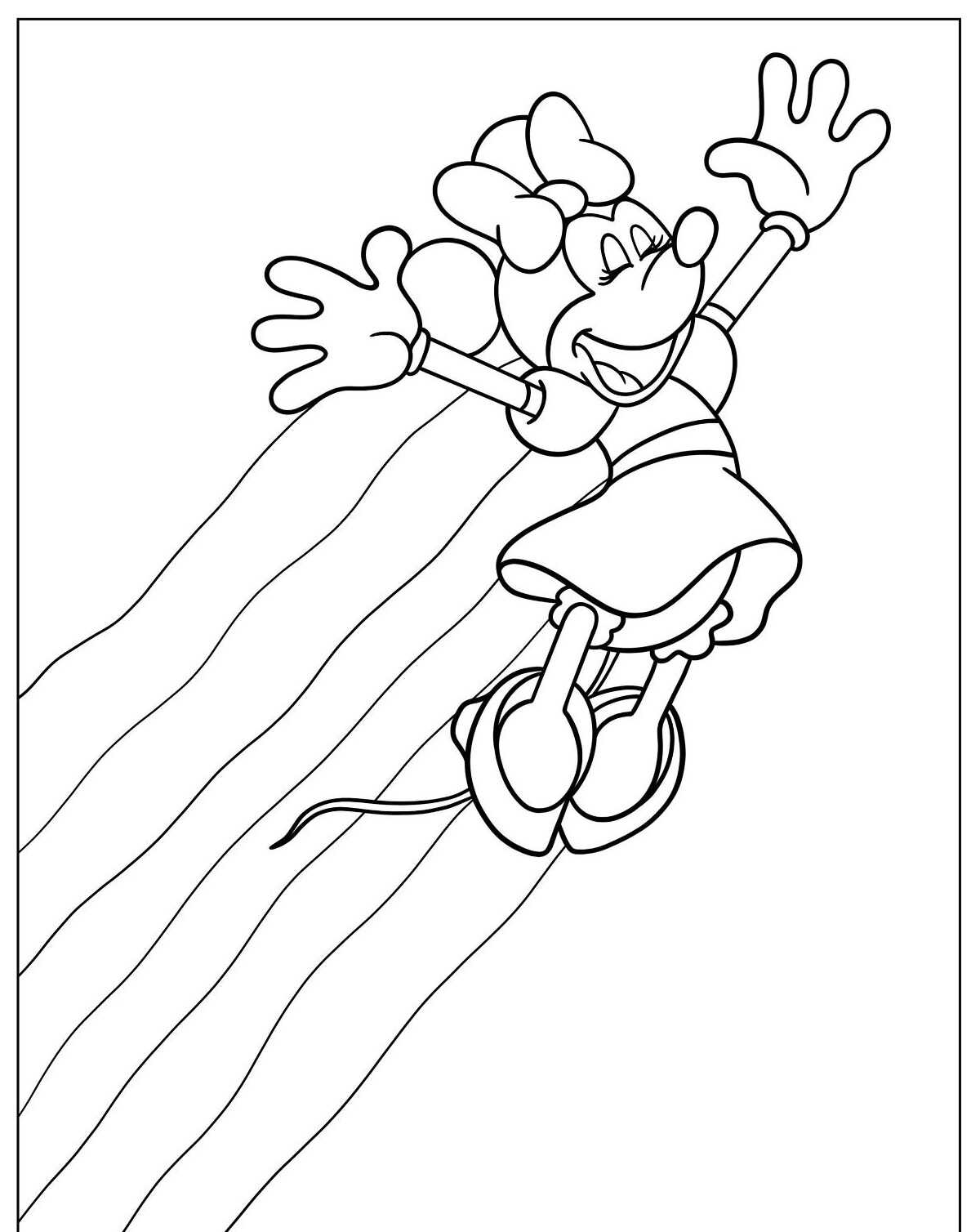 Desenho de personagem alegre pulando em arco-íris para colorir