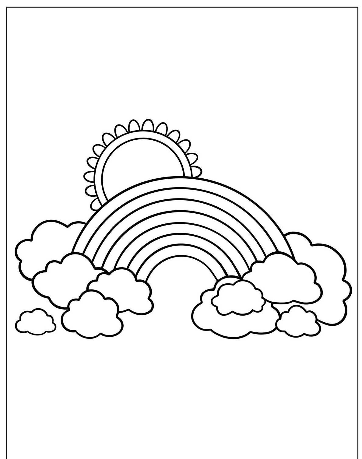 Desenho de Arco-íris com sol e nuvens para colorir