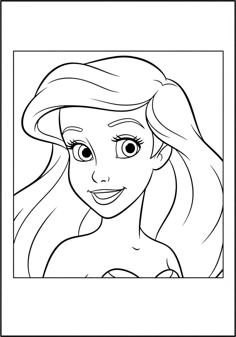Desenho simples da Ariel sorrindo para colorir
