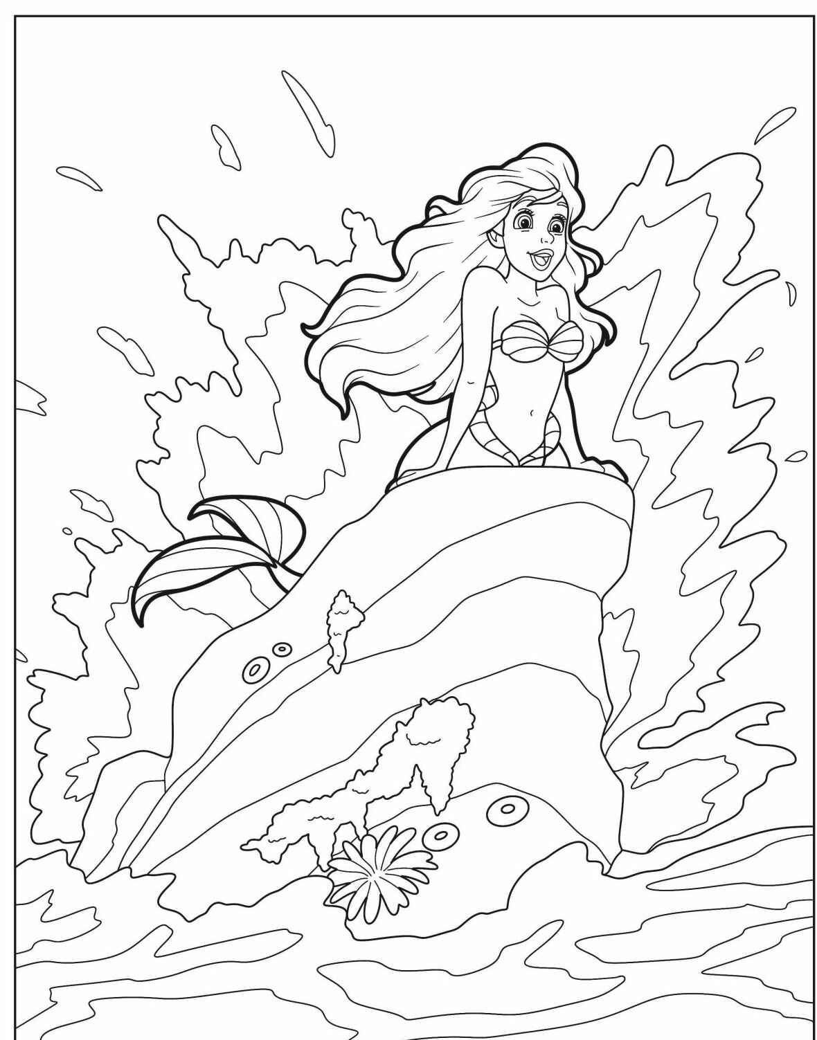 Desenho da Ariel em rocha com água para colorir