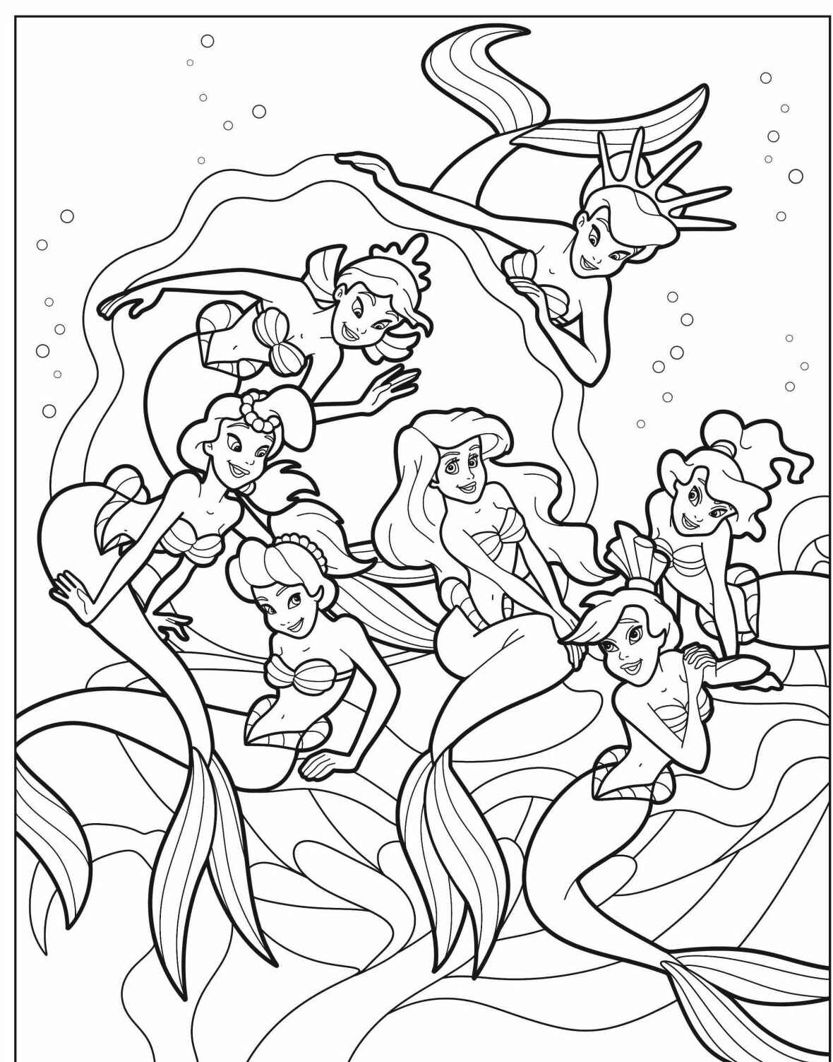 Desenho da Ariel e irmãs sereias para colorir