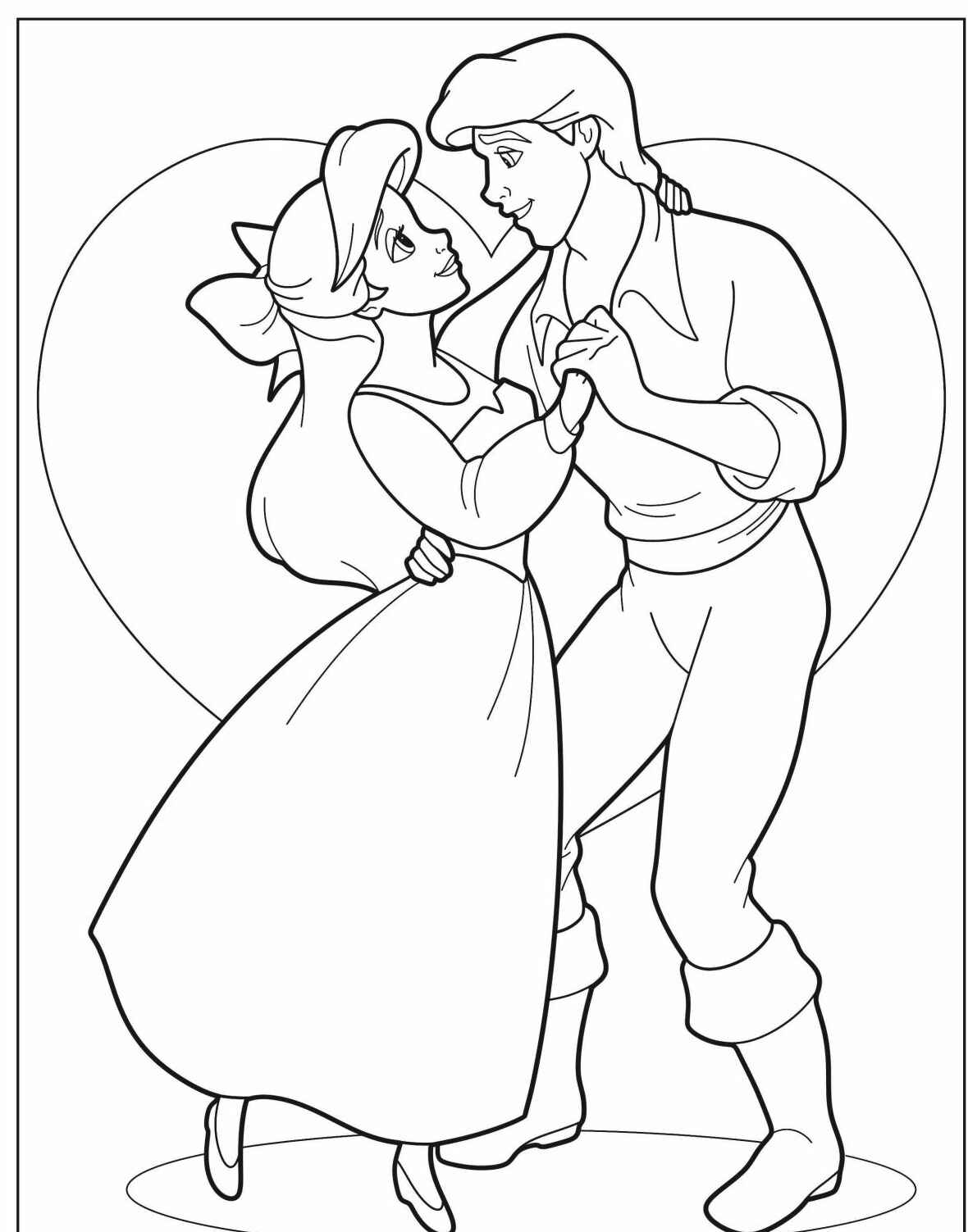 Desenho da Ariel dançando com o príncipe para colorir