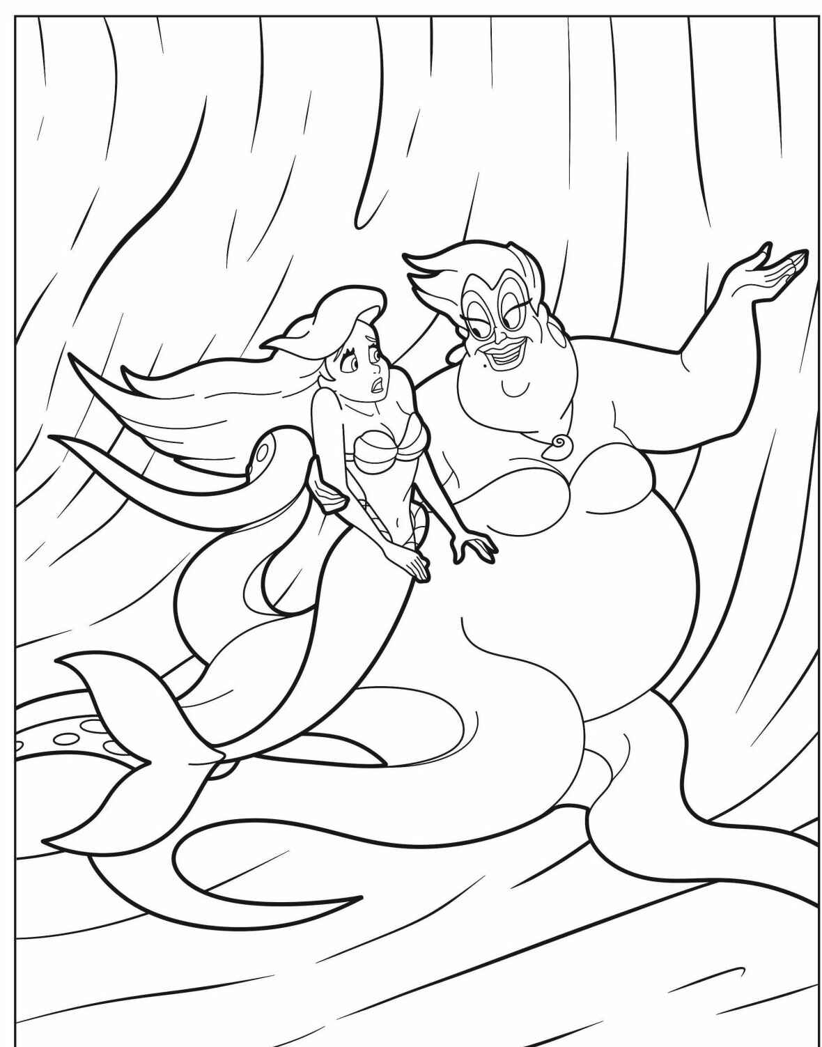 Desenho da Ariel com Ursula para colorir