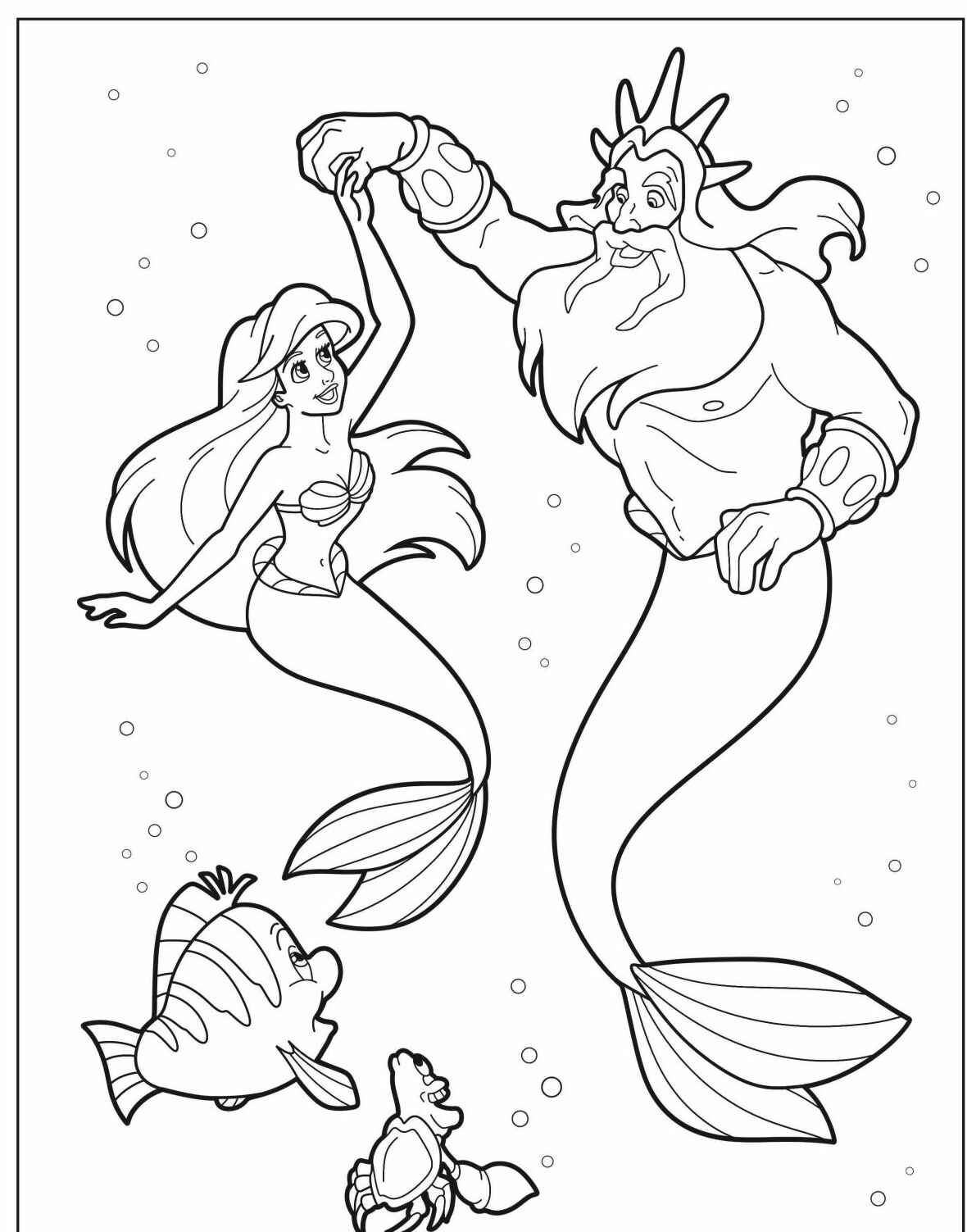 Desenho da Ariel com Tritão para colorir