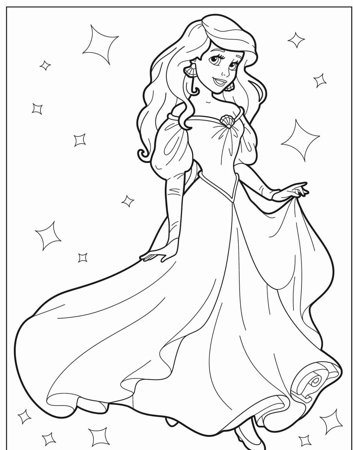 Desenho da Ariel elegante com vestido para colorir