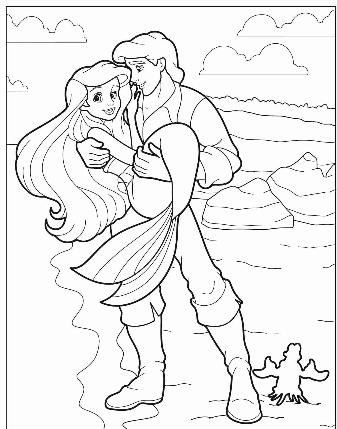 Desenho da Ariel sendo carregada pelo principe