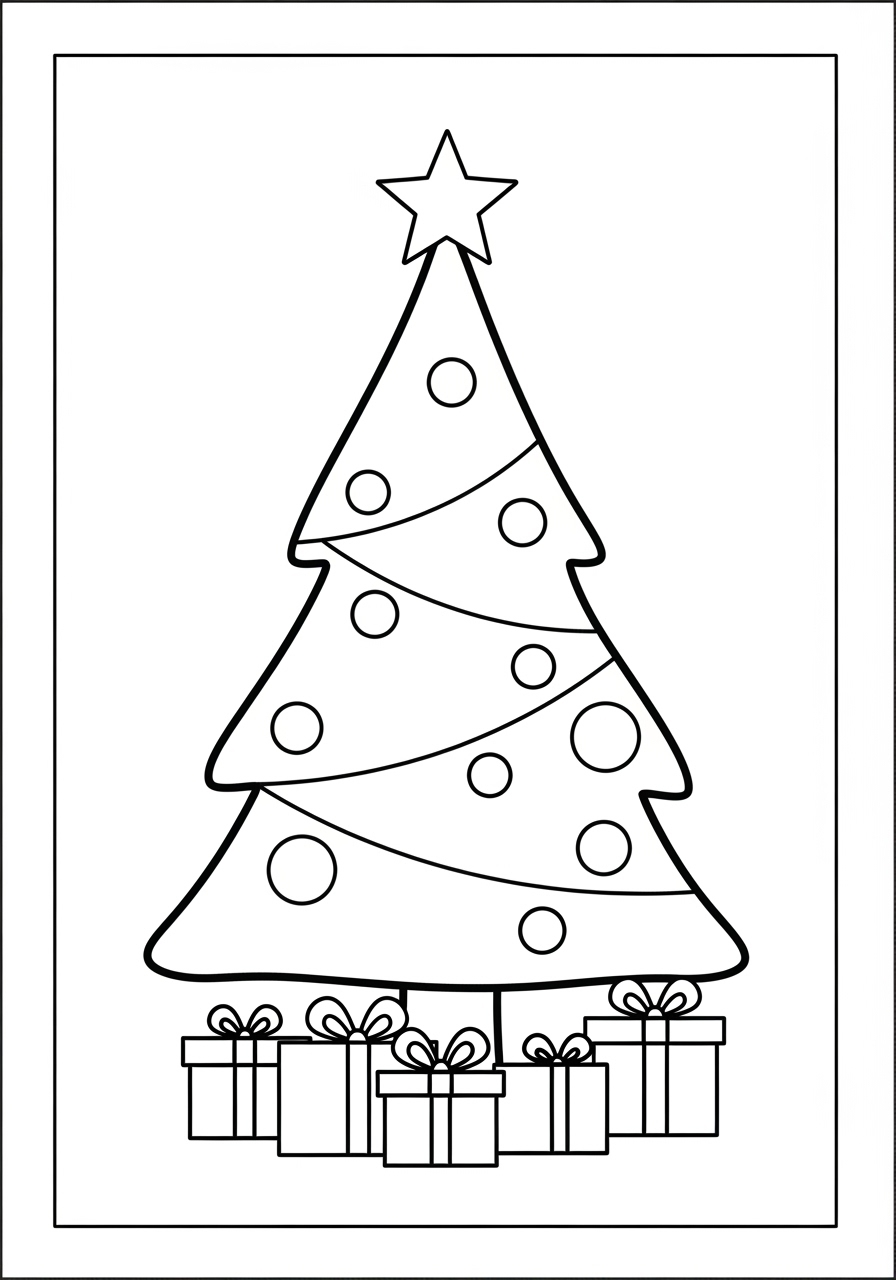 Desenho da Árvore de Natal com enfeites e presentes para colorir