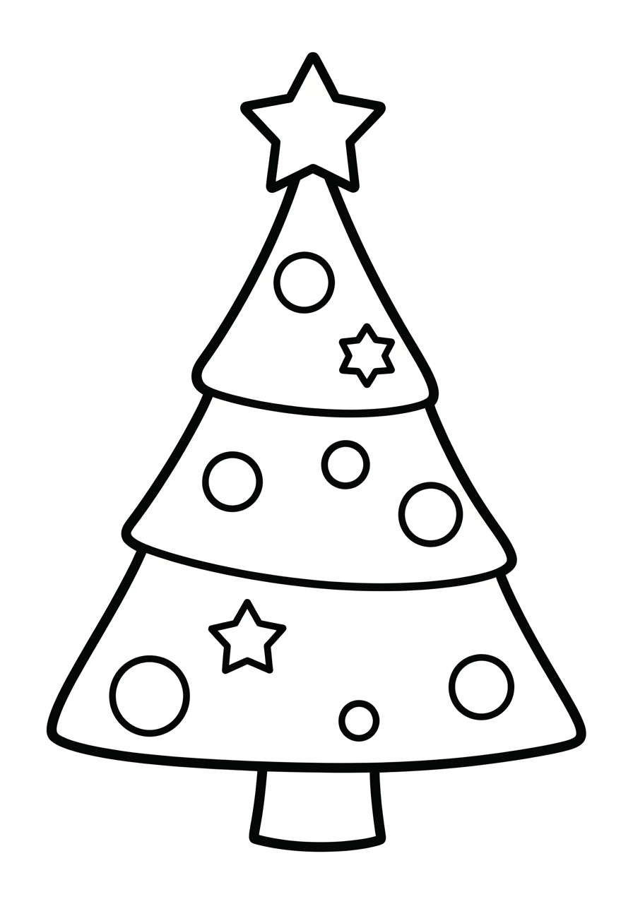 Desenho da Árvore de Natal simples com estrelas e bolas