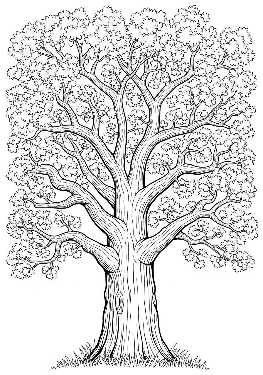 Desenho de Árvore majestosa com galhos detalhados para colorir