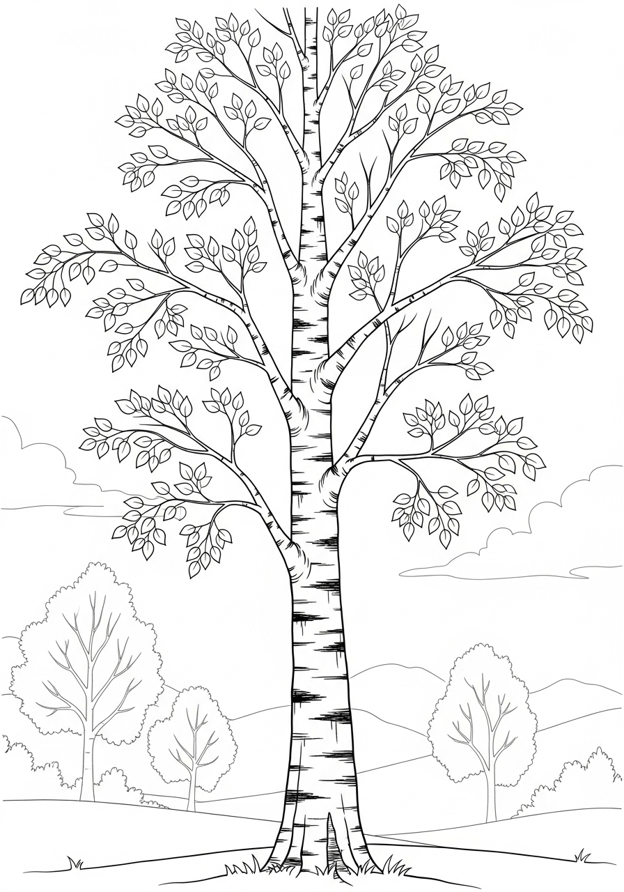 Desenho de Árvore alta e elegante para colorir