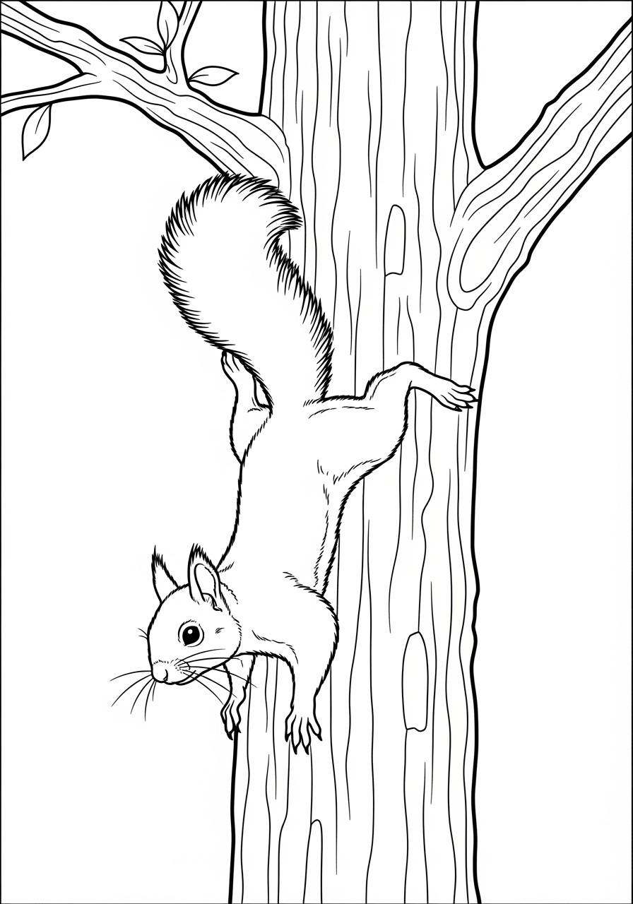 Desenho de Árvore com um esquilo para colorir