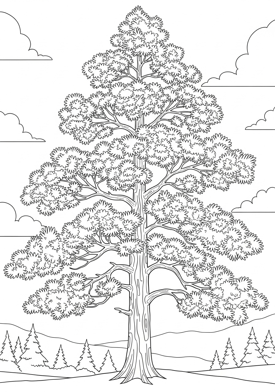 Desenho de Árvore com fundo natural para colorir