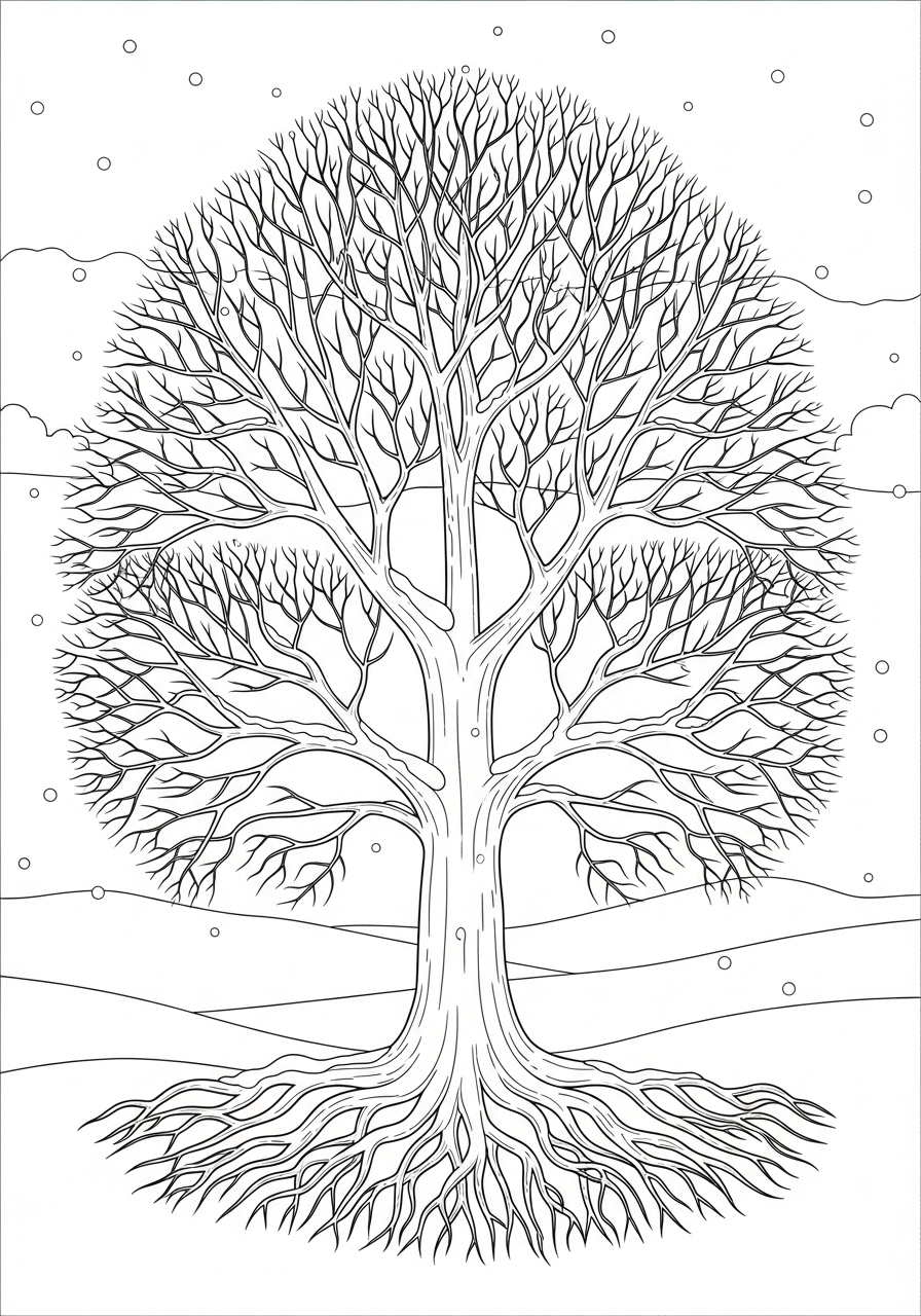 Desenho de Árvore com galhos detalhados para colorir