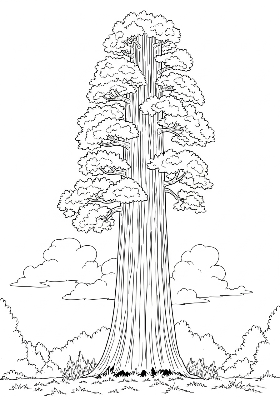 Desenho de Árvore alta com tronco detalhado para colorir