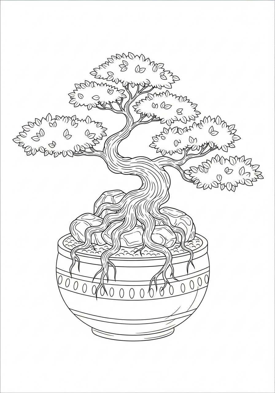 Desenho de Árvore Bonsai elegante para colorir