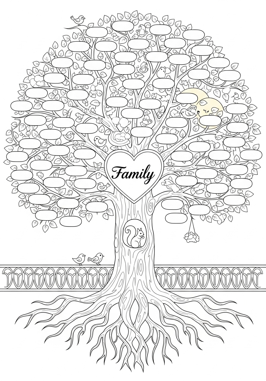Desenho de Árvore genealógica com espaço para nomes