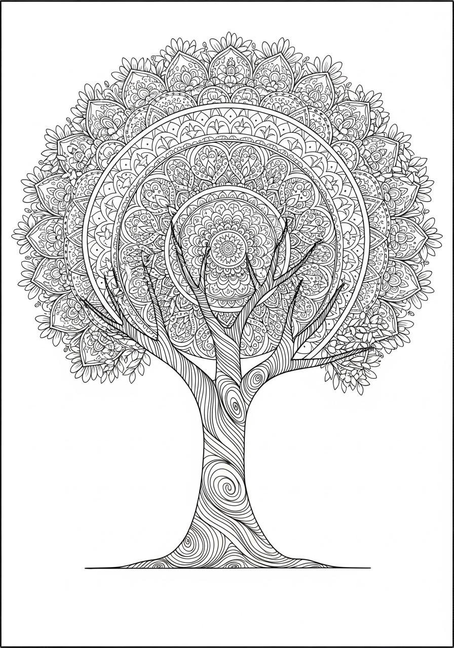 Desenho de Árvore ornamental detalhada para colorir