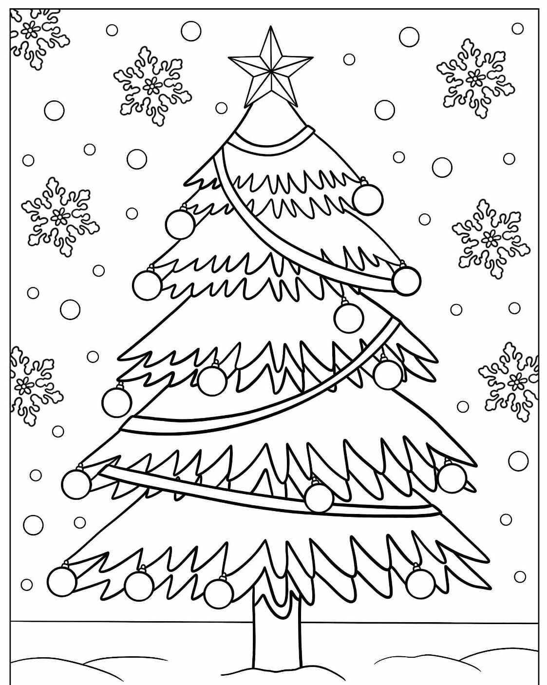 Desenho de Árvore de Natal com decoração para colorir