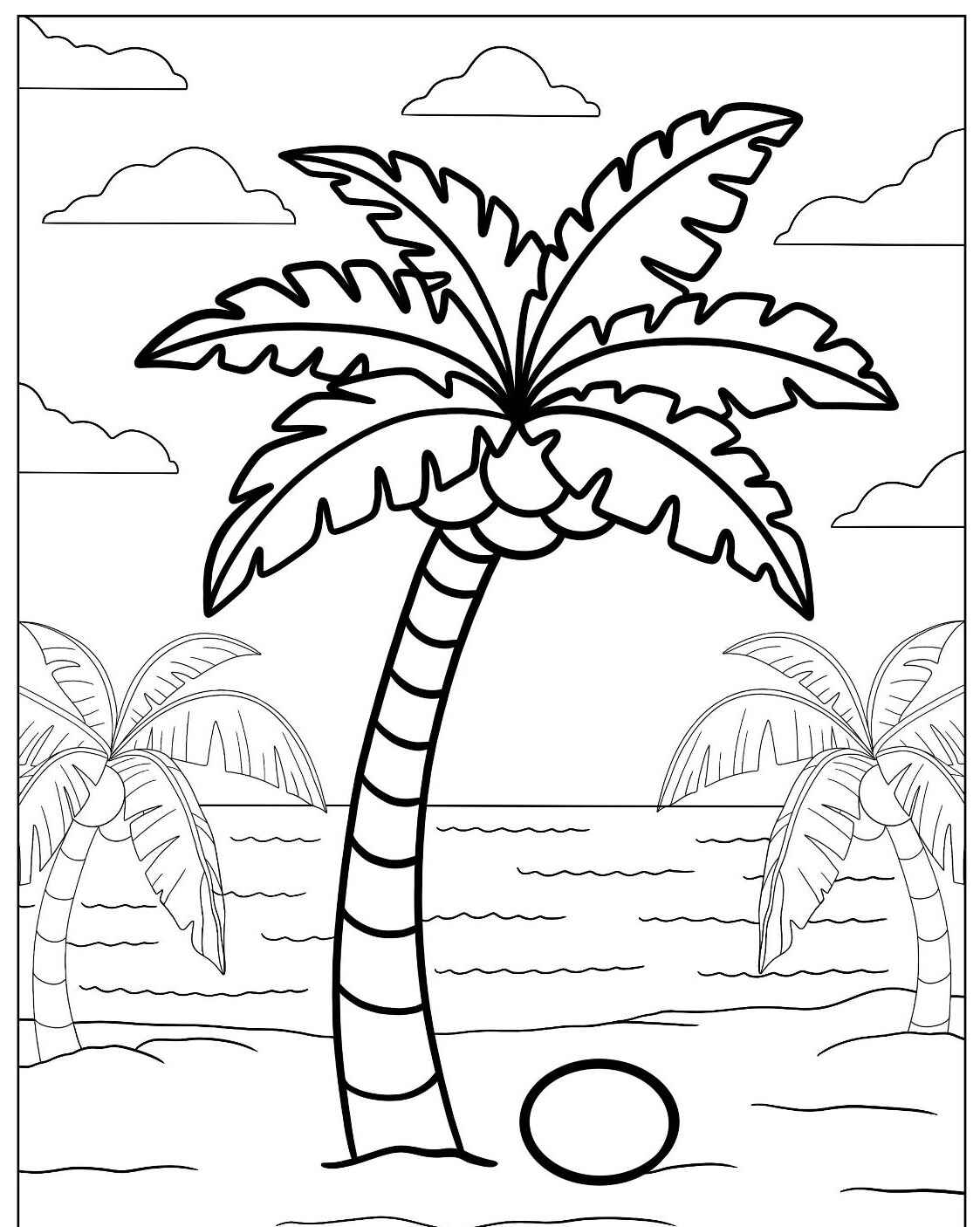 Desenho de coqueiro na praia para colorir