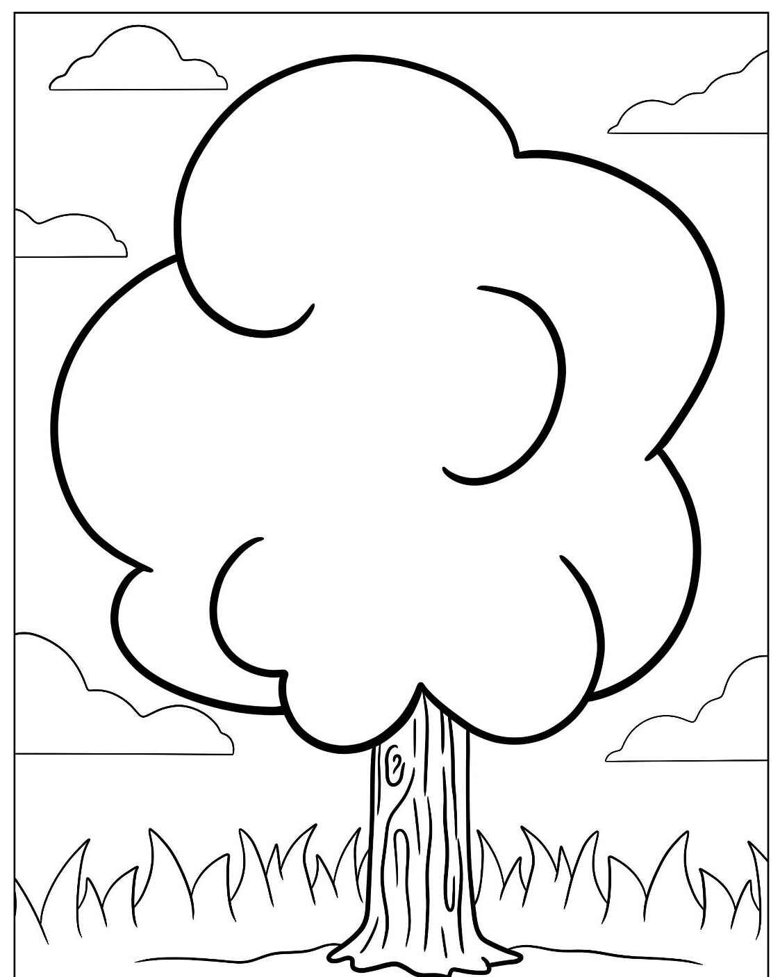 Desenho de Árvore com folhas arredondadas para colorir
