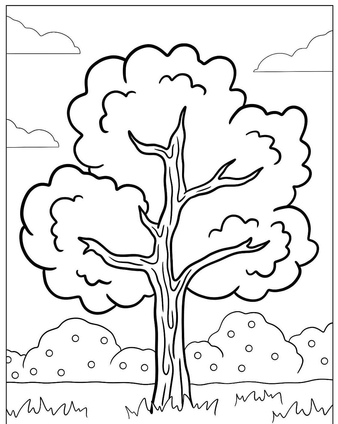 Desenho de Árvore simples com copa cheia para colorir