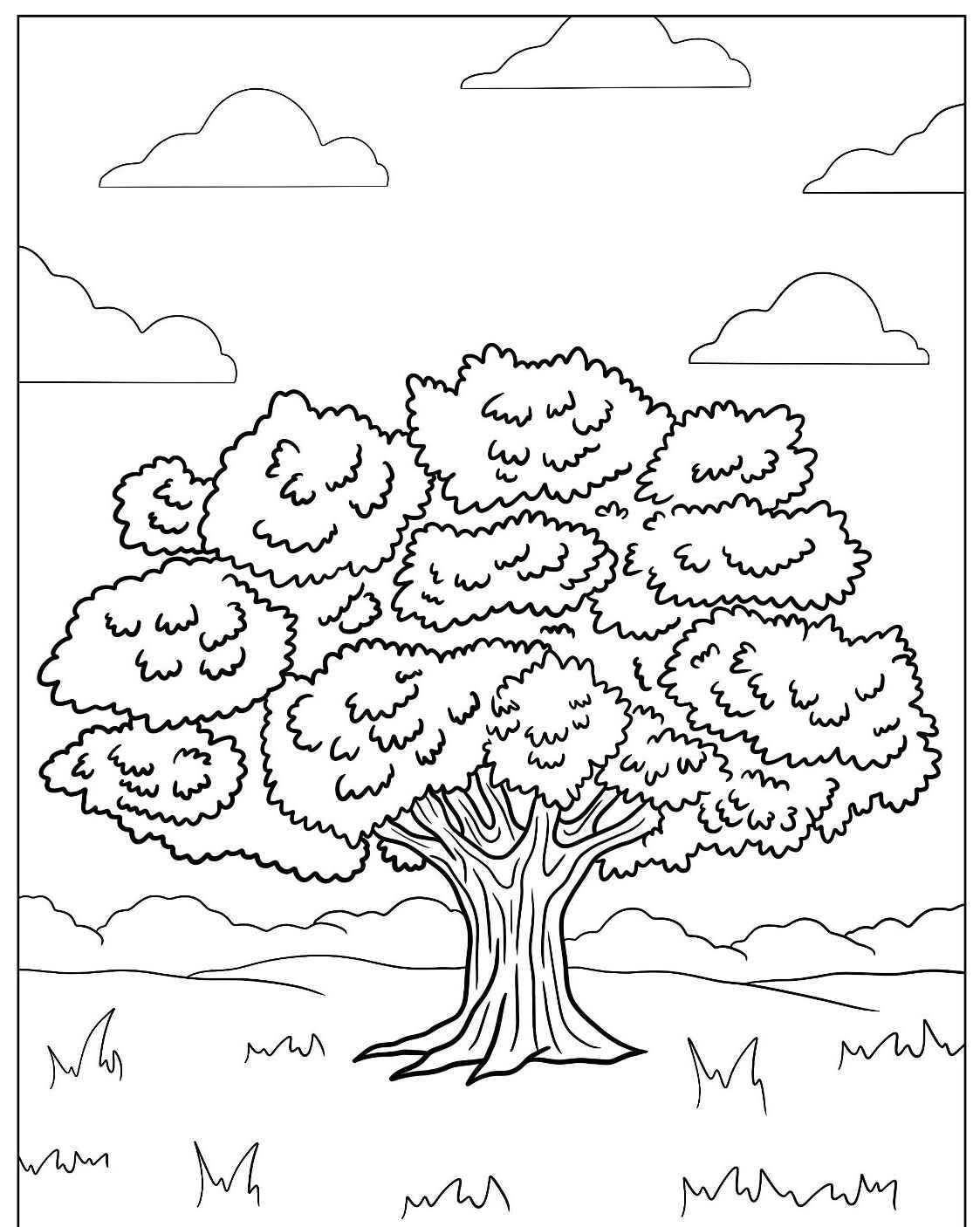 Desenho de Árvore com copa cheia para colorir