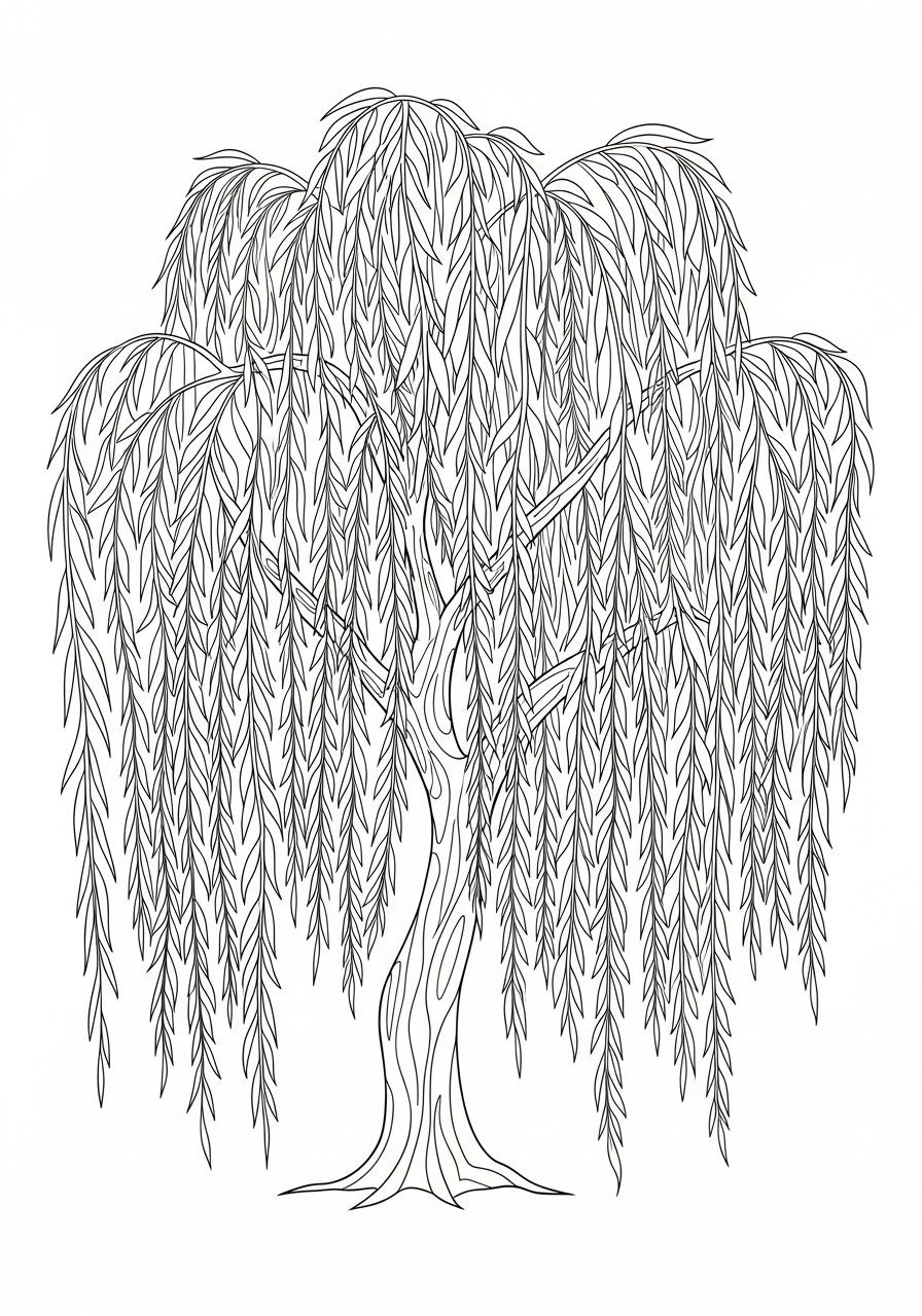 Desenho de Árvore chorona detalhada para colorir