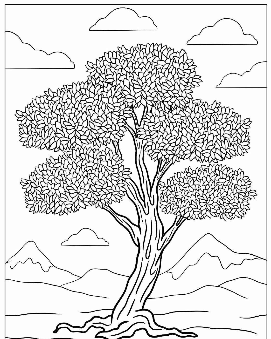 Desenho de Árvore com folhas cheias para colorir