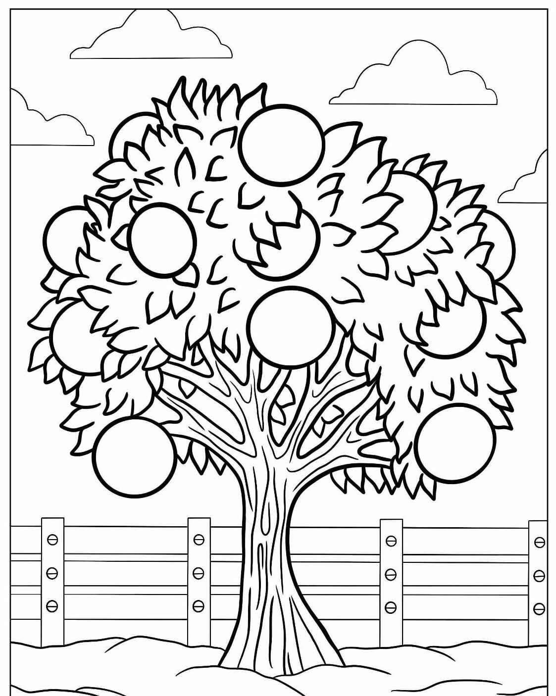 Desenho de Árvore com maçãs grandes para colorir