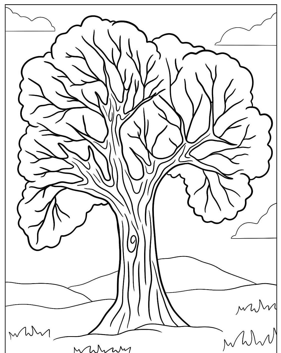 Desenho de Árvore robusta e detalhada para colorir