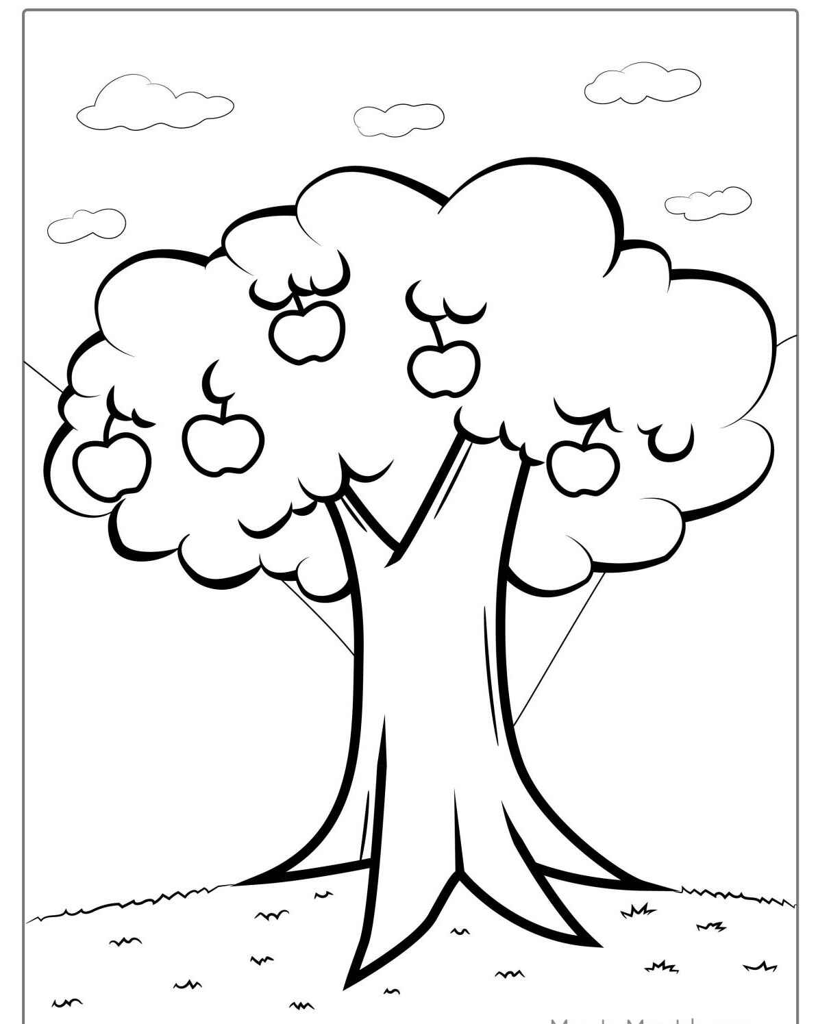 Desenho de Árvore com maçãs para colorir