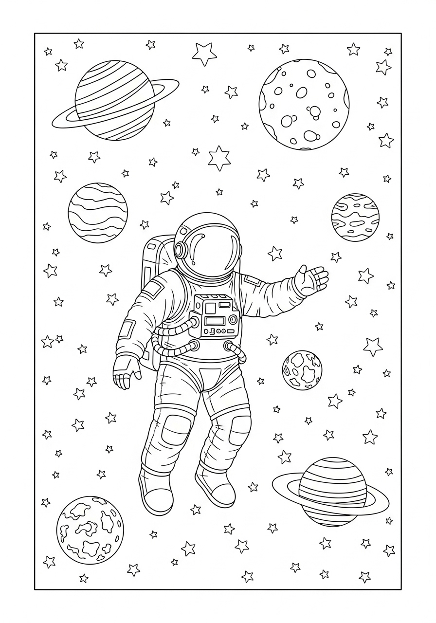 Desenho de Astronauta flutuando no espaço para colorir