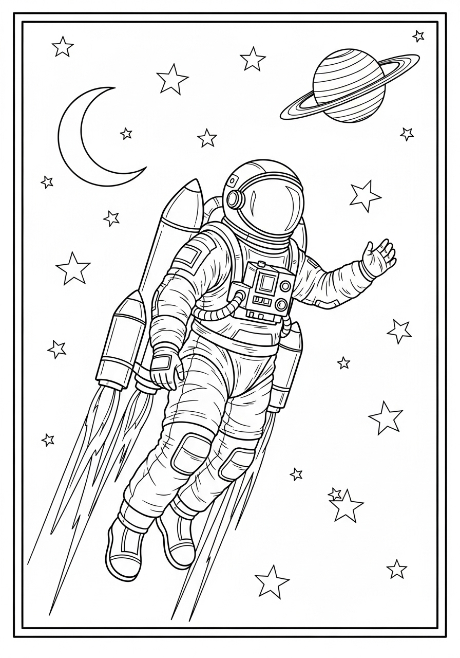 Desenho de Astronauta com mochila espacial para colorir