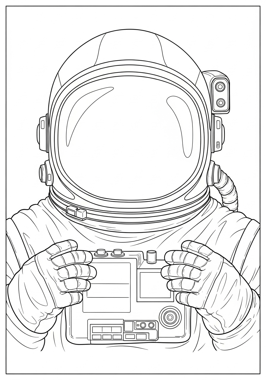 Desenho de Astronauta segurando tablet para colorir