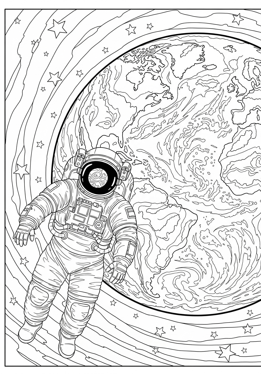 Desenho de Astronauta flutuando no espaço para colorir