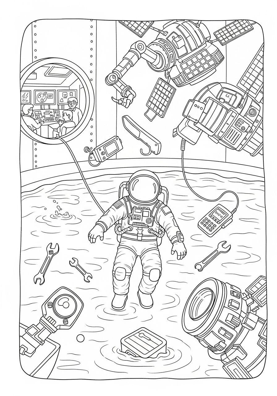 Desenho de Astronauta no espaço para colorir