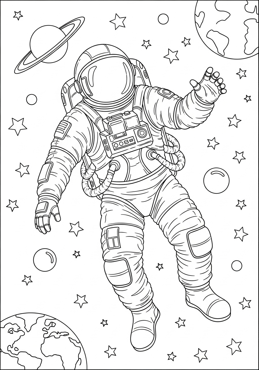 Desenho de Astronauta flutuando no espaço para colorir