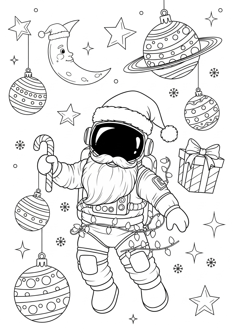 Desenho de Astronauta Natalino com presentes para colorir