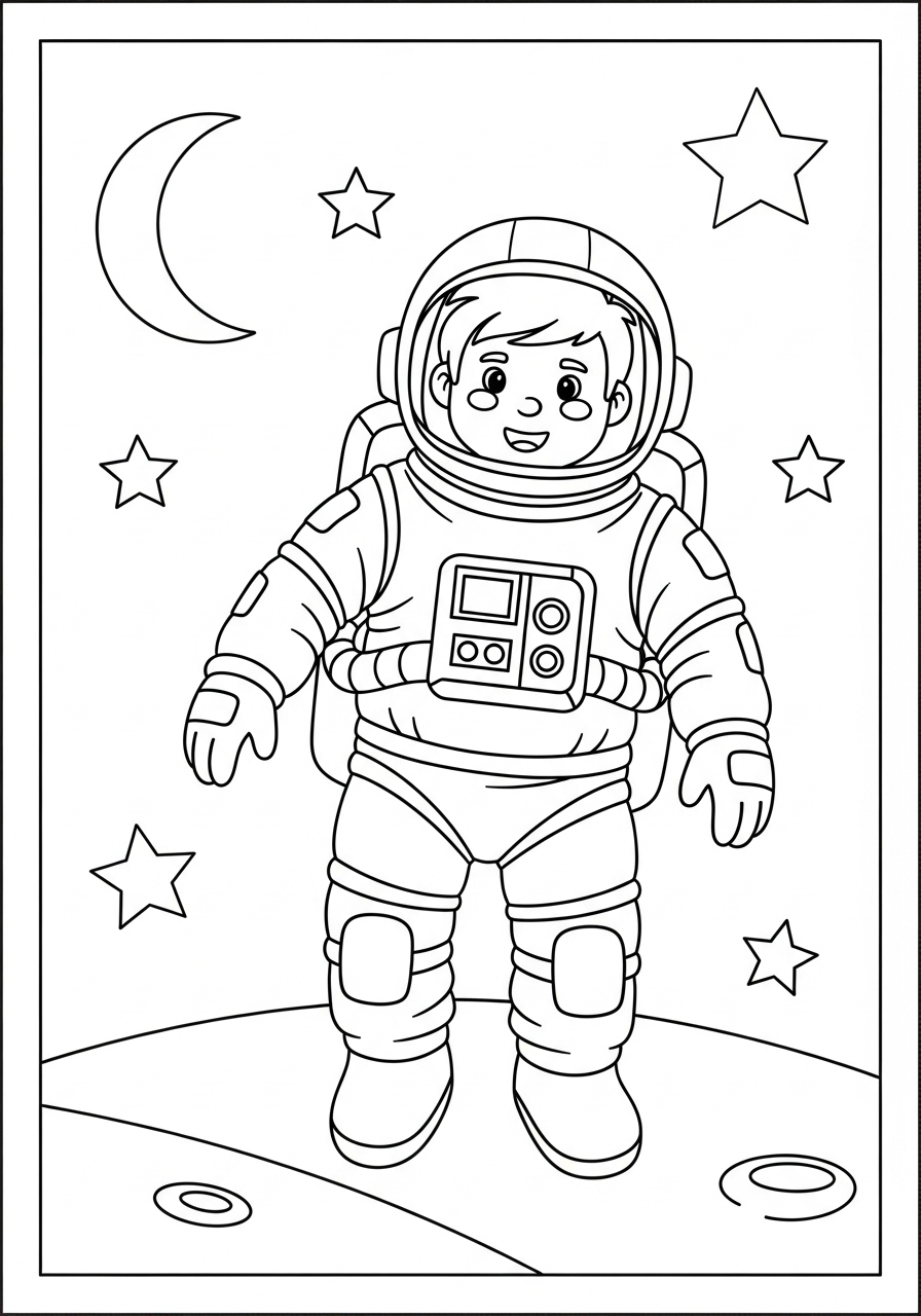 Desenho de Astronauta sorridente na lua para colorir