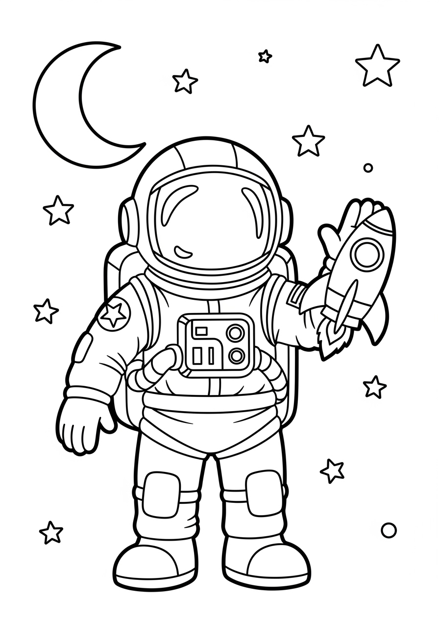 Desenho de Astronauta acenando no espaço para colorir