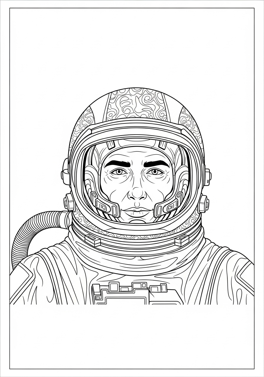 Desenho de Astronauta realista a lápis para colorir