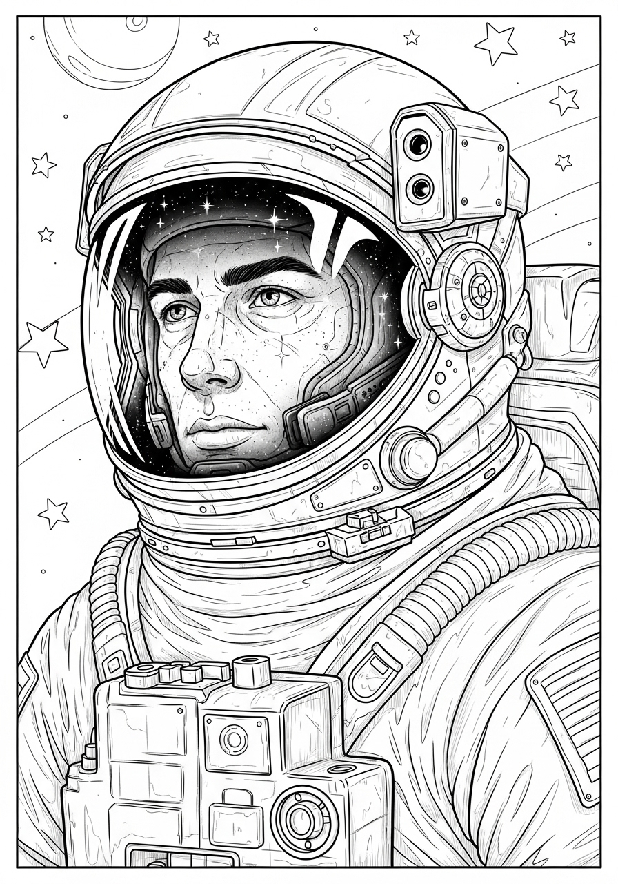 Desenho realista de astronauta a lápis para colorir