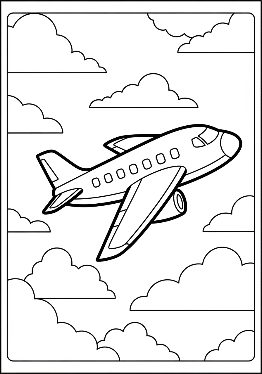 Desenho de Avião voando sobre nuvens para colorir