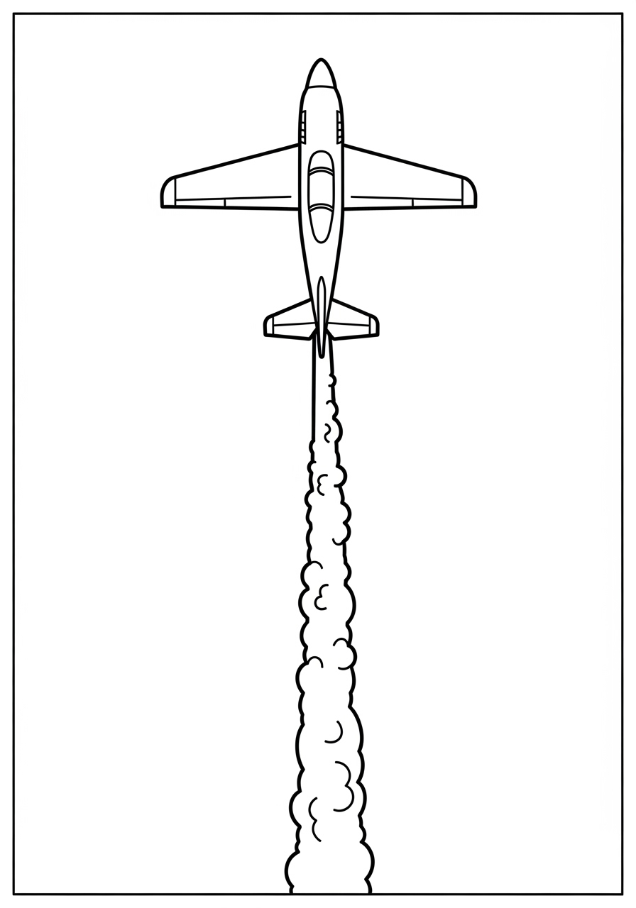 Desenho de Avião em voo com fumaça para colorir