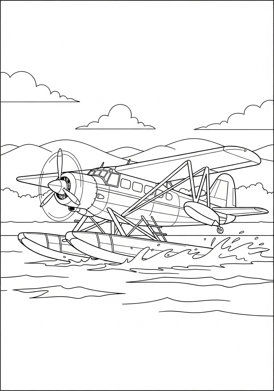 Desenho de Avião hidropter com asas grandes para colorir