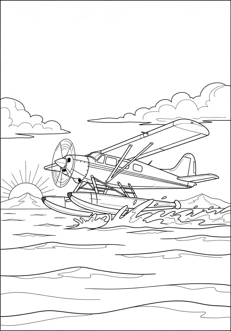 Desenho de Avião pousando na água para colorir
