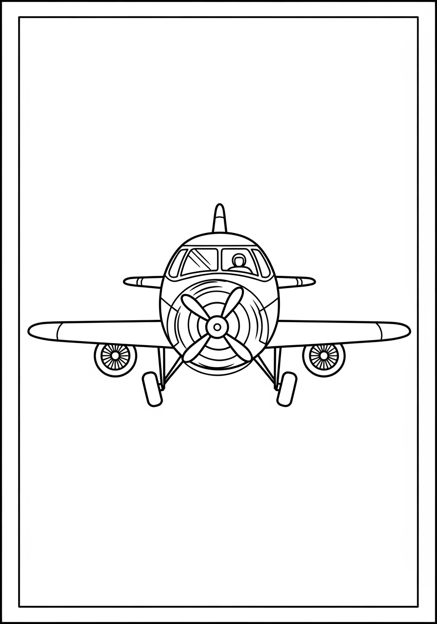 Desenho de Avião frontal com detalhes simples para colorir