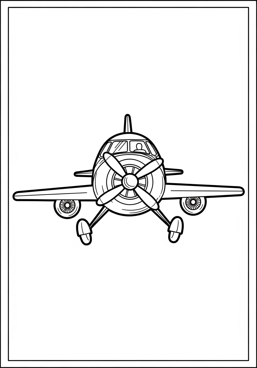 Desenho de Avião frontal com hélices para colorir