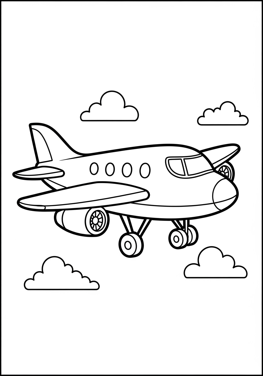 Desenho de Avião com nuvens para colorir de maneira fácil